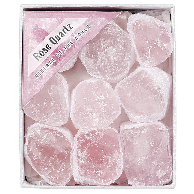 Natural rose quartz rough stone box set