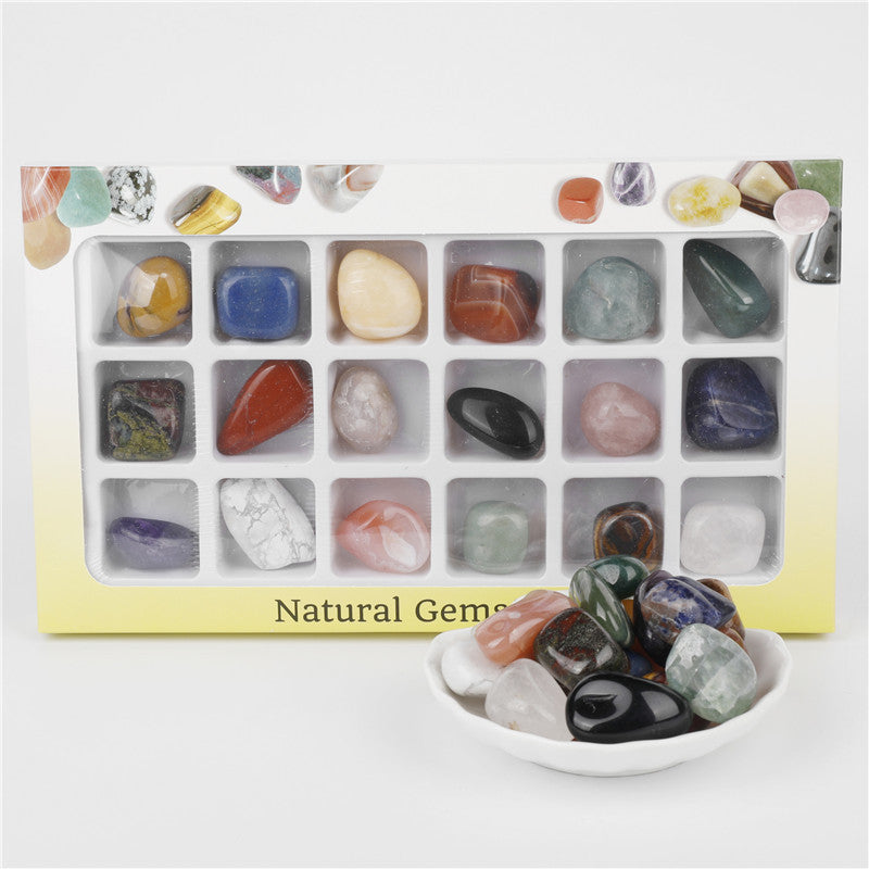 Box of 18 mixed natural crystal tumble stones