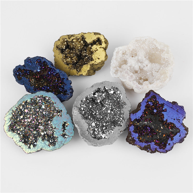6 colors available, natural crystal cave agate treasure pot raw stone electroplated color box packaging