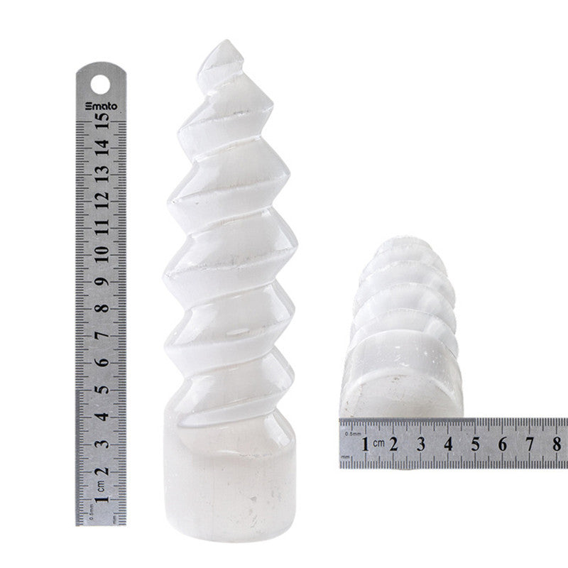Natural Selenite Unicorn Horn Spiral
