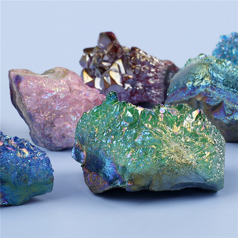 Spray-colored electroplated colored bare stone amethyst block box set