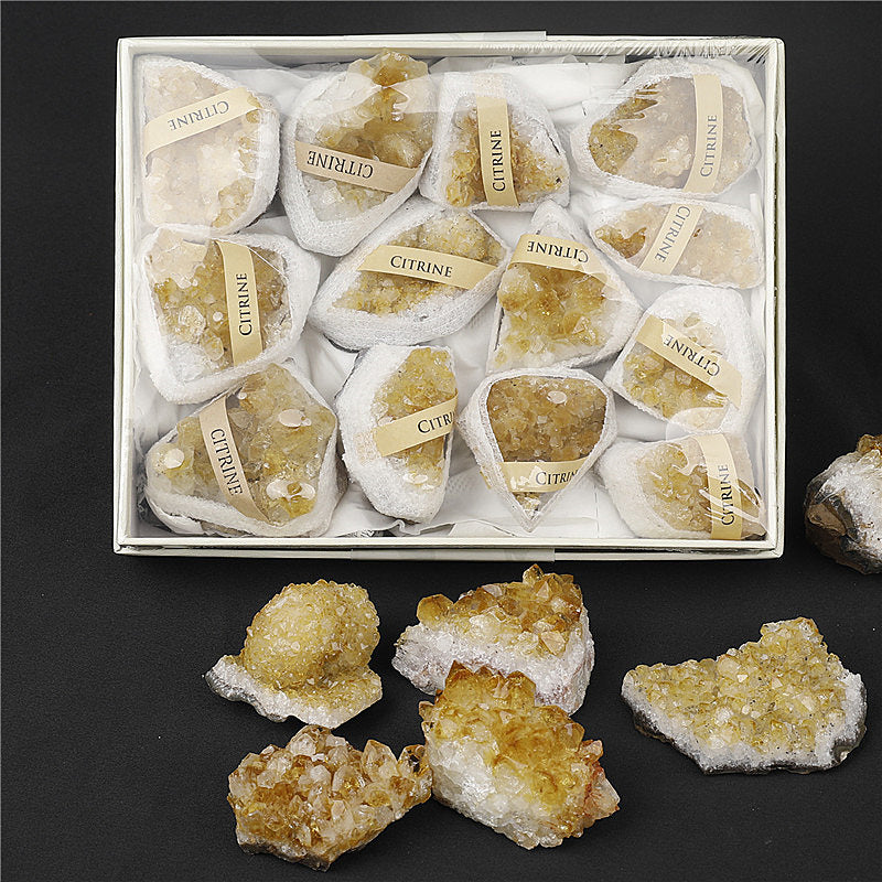 Natural Yellow Quartz Cluster Rough Stone Box Set