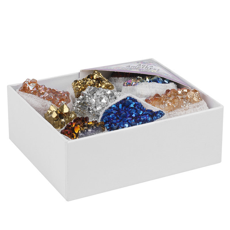 Natural Amethyst Cluster Rough Stone Electroplated Colorful Mixed Box Set