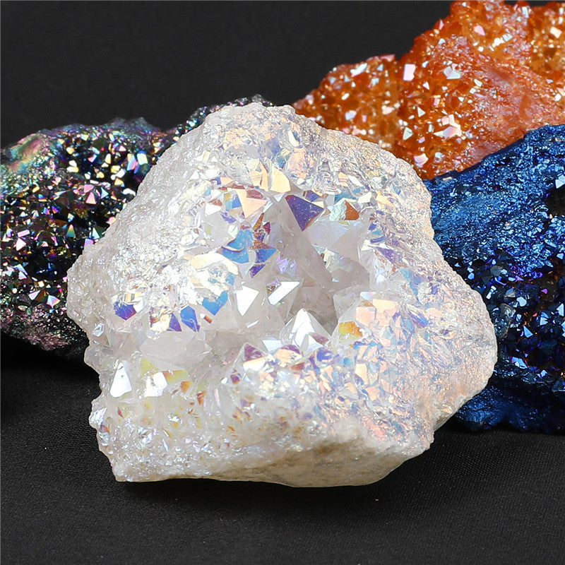 Natural agate crystal cave electroplated mixed color box