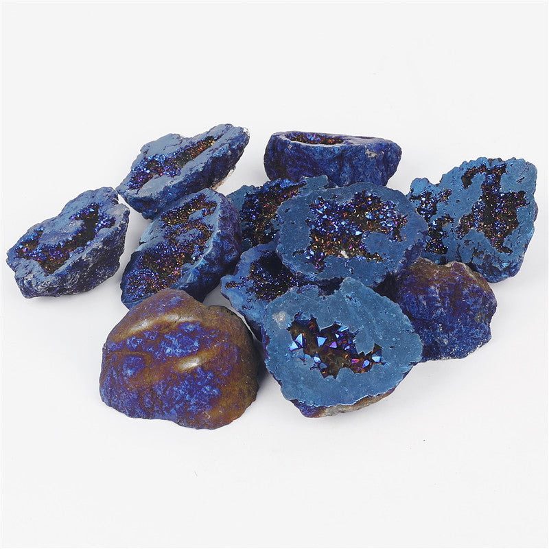 Natural crystal cave agate treasure pot raw stone electroplated blue boxed