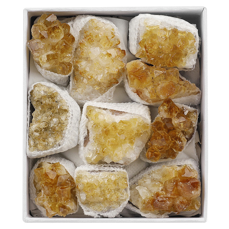 High-quality Grade A natural yellow crystal cluster rough stone box
