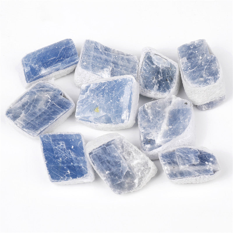 Natural blue kyanite blue calcite rough stone box set