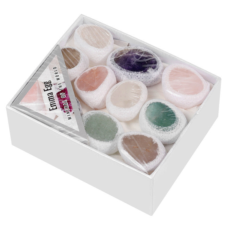Small gift box of natural raw crystal mixed color dragon egg cut stones