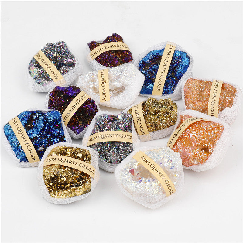 Natural agate crystal cave electroplated mixed color box