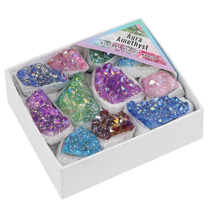 Spray-colored electroplated colored bare stone amethyst block box set