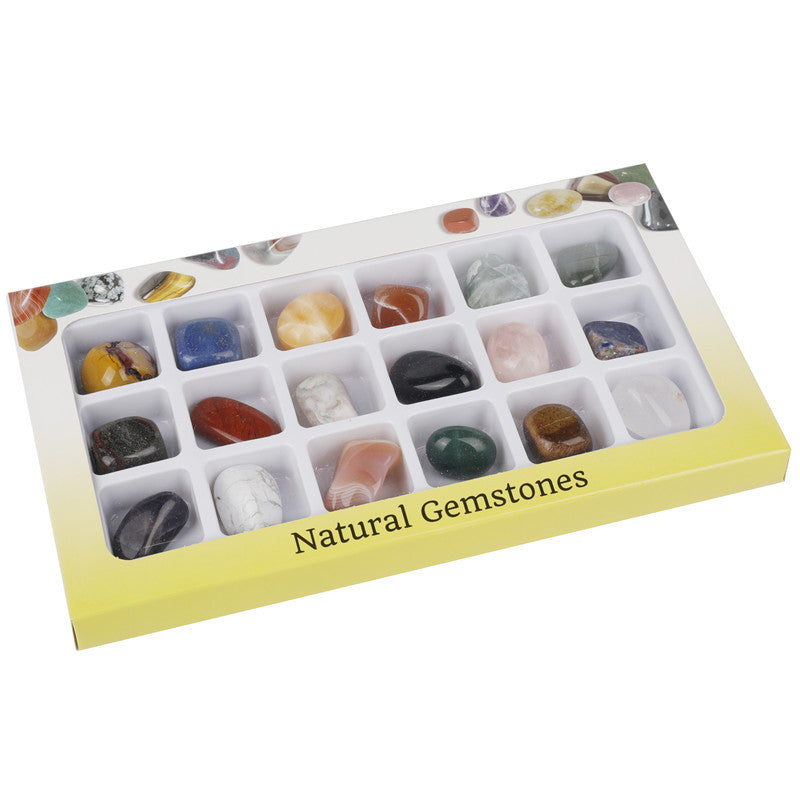 Box of 18 mixed natural crystal tumble stones