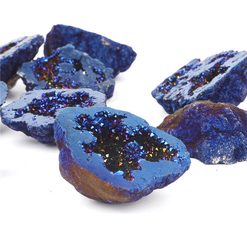 Natural crystal cave agate treasure pot raw stone electroplated blue boxed