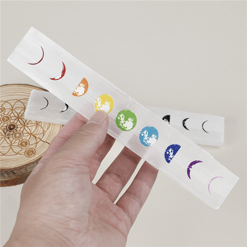 Long Selenite Strip with Moon Phase Pattern