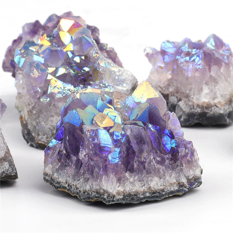 Natural Amethyst Cluster Rough Stone Electroplated New AB Color Amethyst Block Mine Label Gift Box