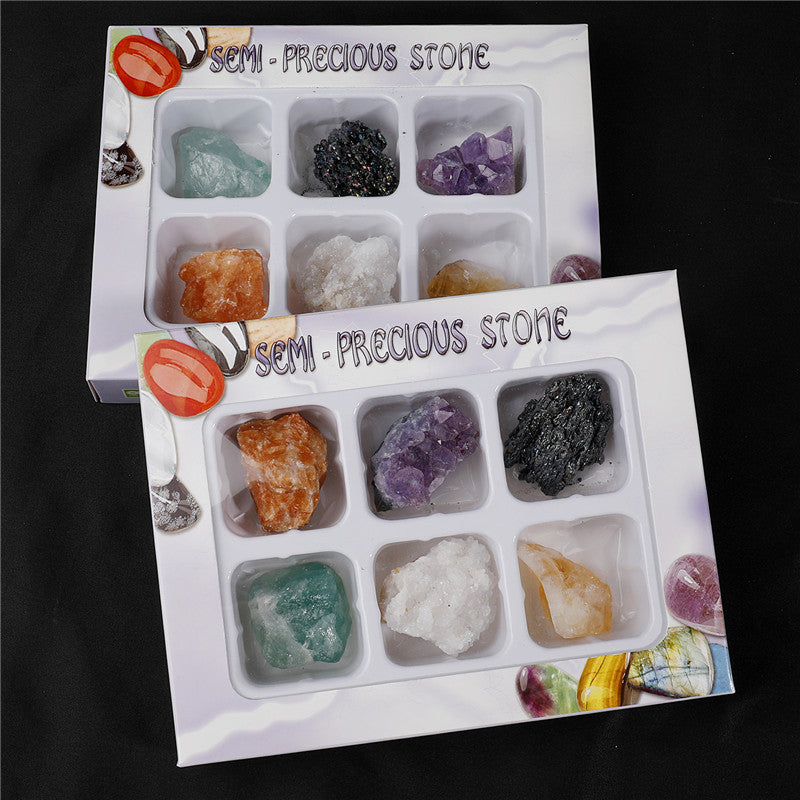 6 types of large-grain crystal mineral ore specimen boxes, raw stone geological teaching materials