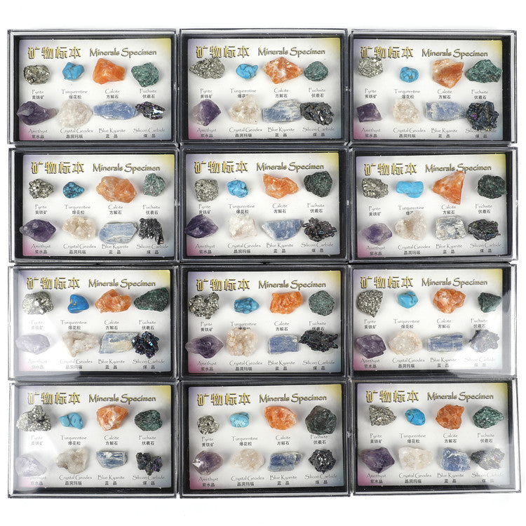 Natural crystal mineral specimens 8 types of mineral raw stones for natural geological education