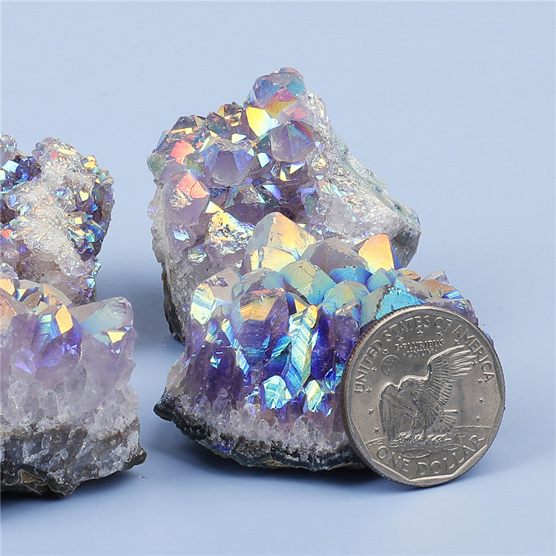 Natural Amethyst Cluster Rough Stone Electroplated New AB Color Amethyst Block Mine Label Gift Box