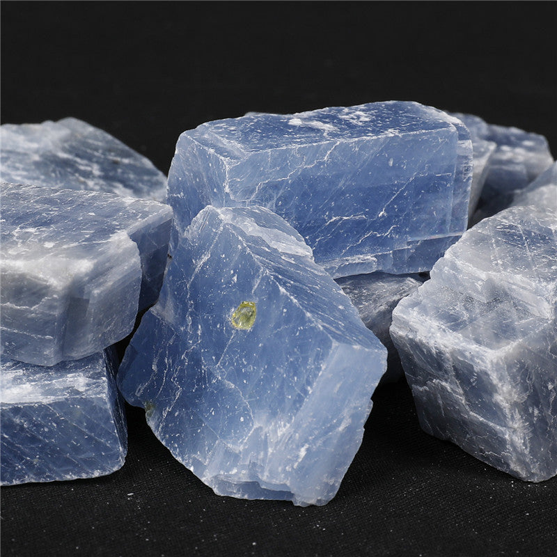 Natural blue kyanite blue calcite rough stone box set