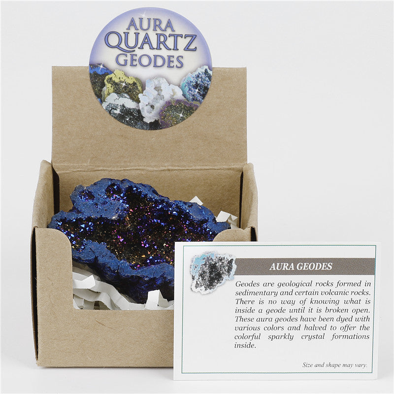 6 colors available, natural crystal cave agate treasure pot raw stone electroplated color box packaging