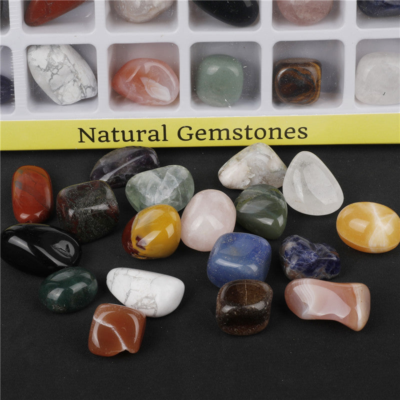Box of 18 mixed natural crystal tumble stones