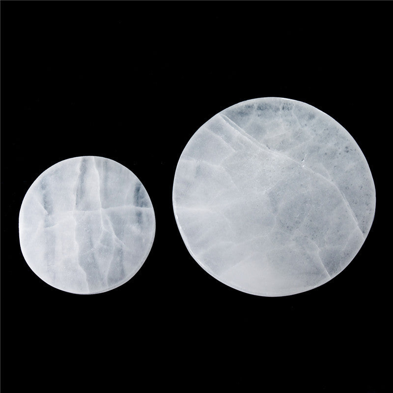 Natural Selenite Slab Geometric Round Coaster Rough Stone