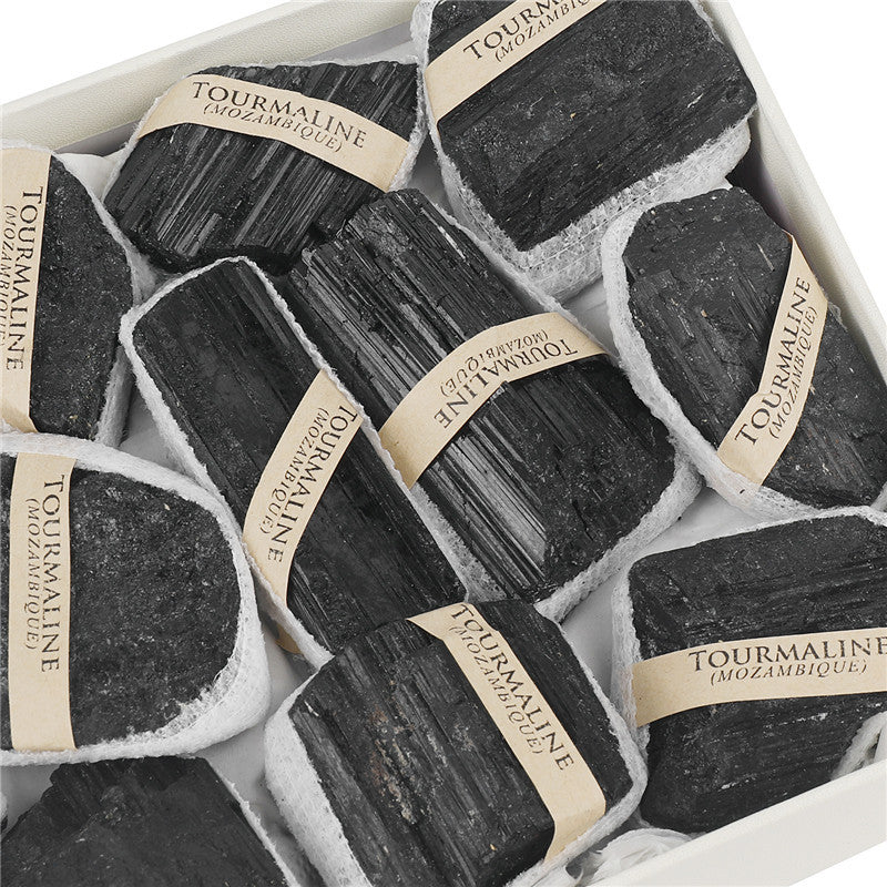Natural black tourmaline rough stone box set