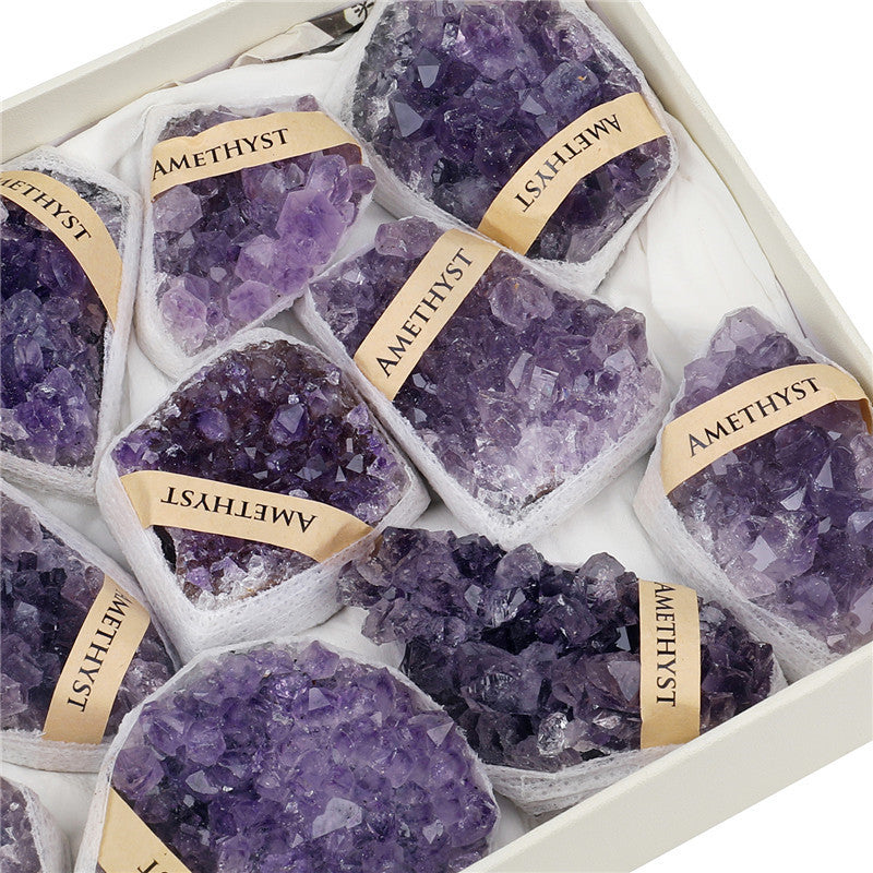 High-quality Grade A Brazilian natural amethyst crystal cluster rough stone box set