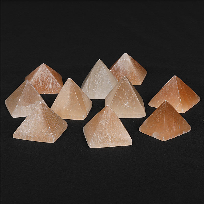 Natural yellow selenite pyramid small ornament