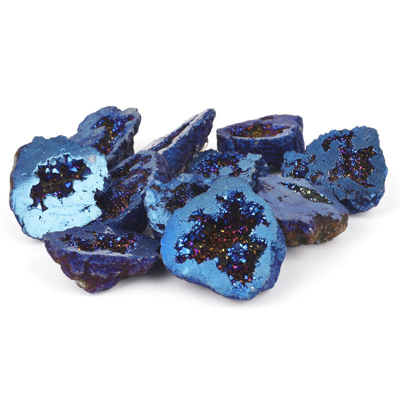 Natural crystal cave agate treasure pot raw stone electroplated blue boxed