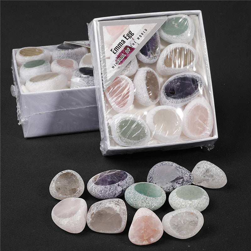 Small gift box of natural raw crystal mixed color dragon egg cut stones