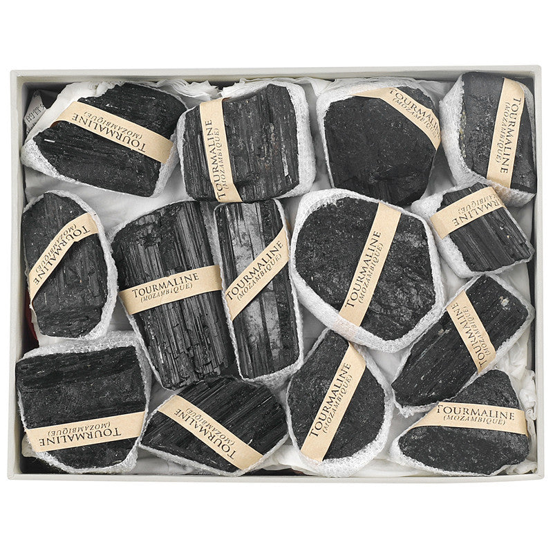 Natural black tourmaline rough stone box set