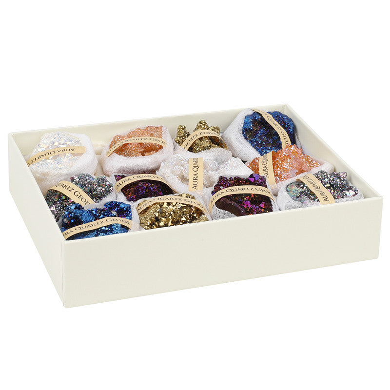 Natural agate crystal cave electroplated mixed color box