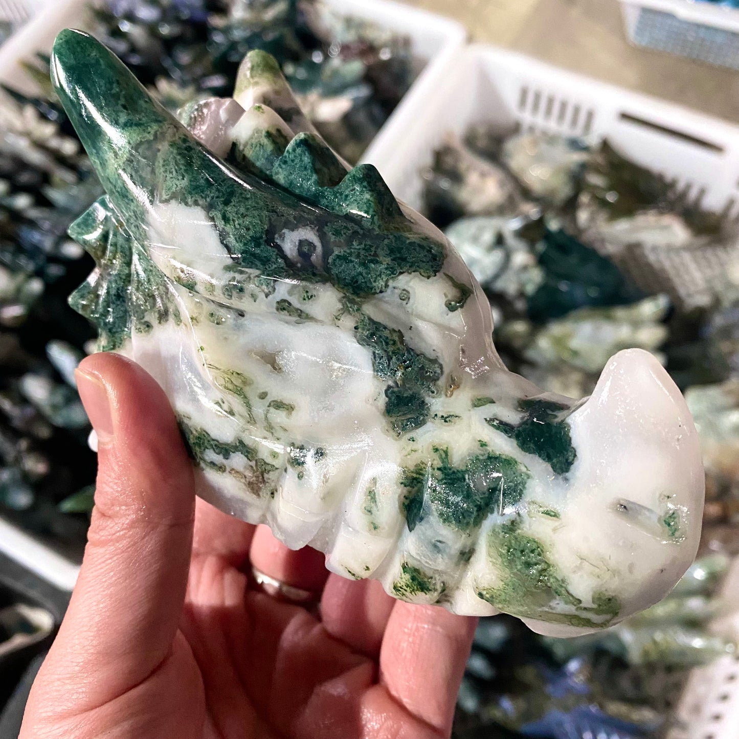 Moss Agate Dragon Head Engraving