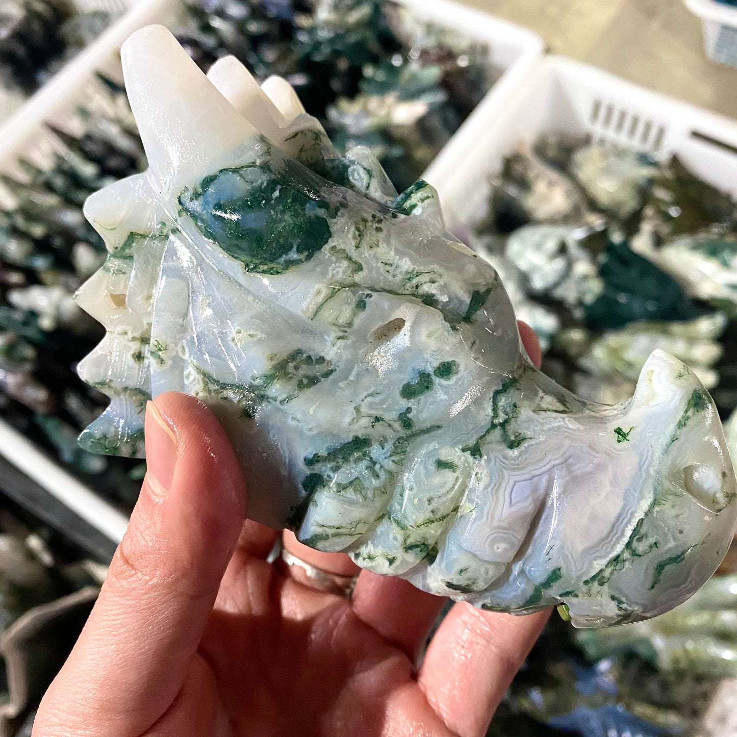 Moss Agate Dragon Head Engraving