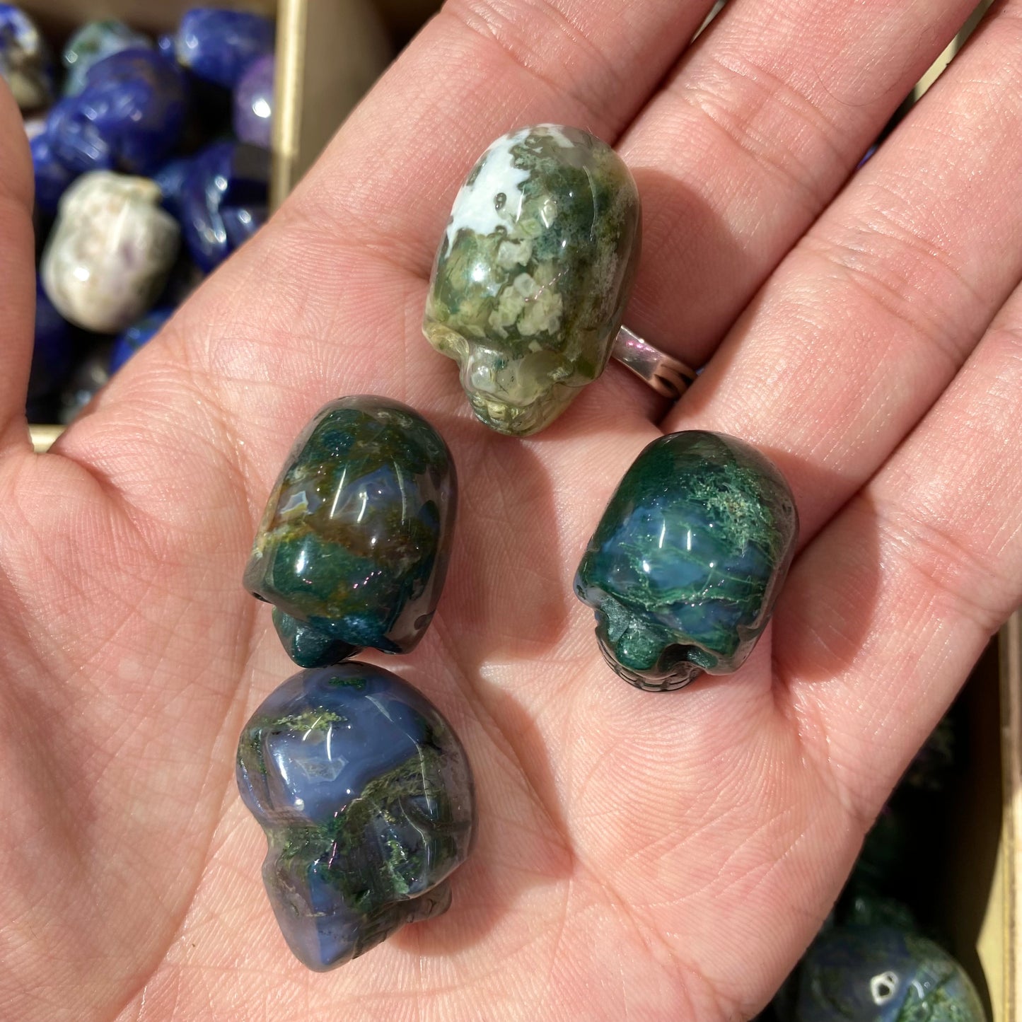 Moss Agate Skull Carving