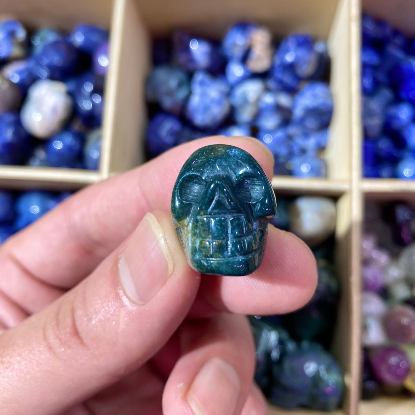 Moss Agate Skull Carving