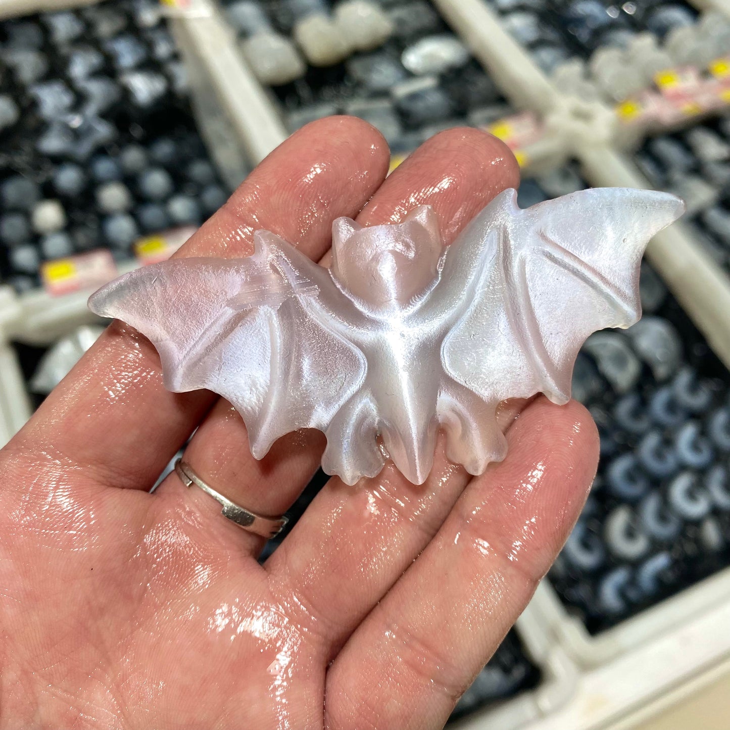 Selenite Bat Carving