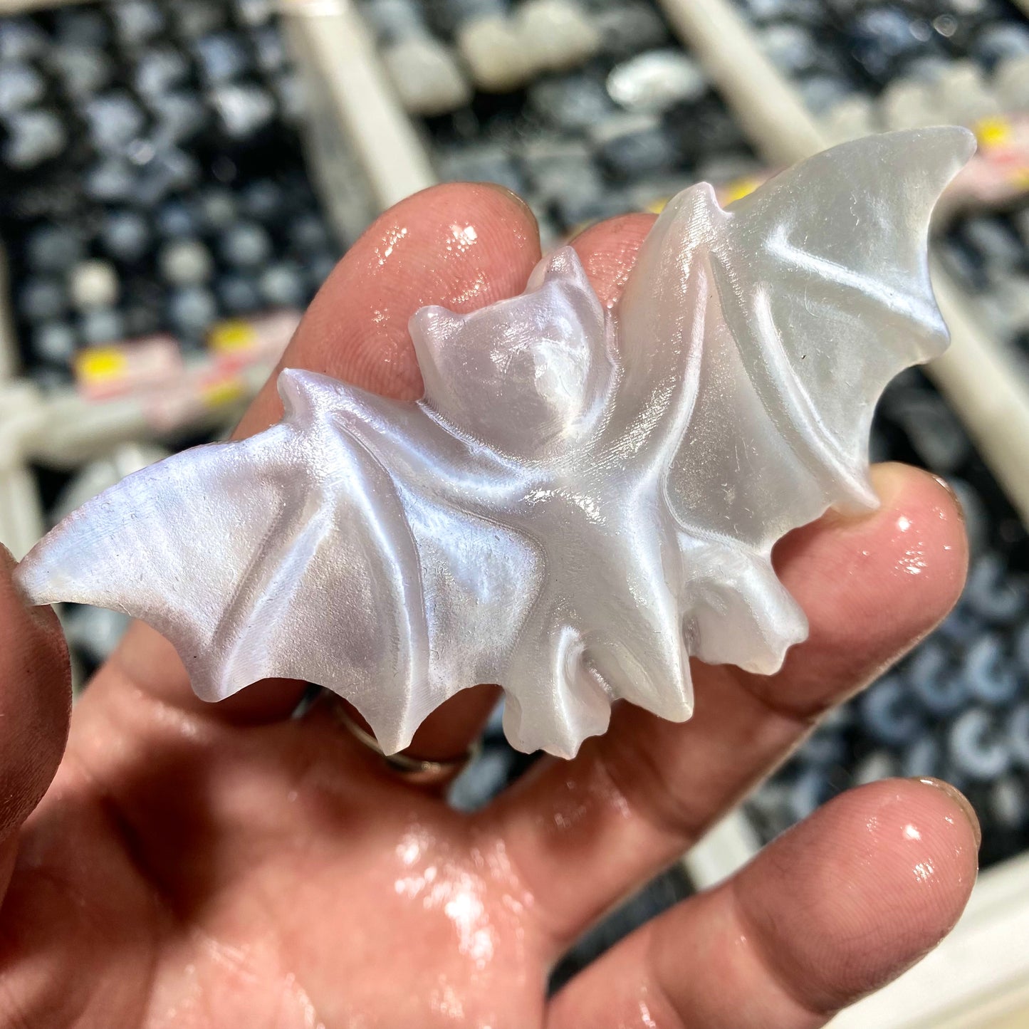 Selenite Bat Carving