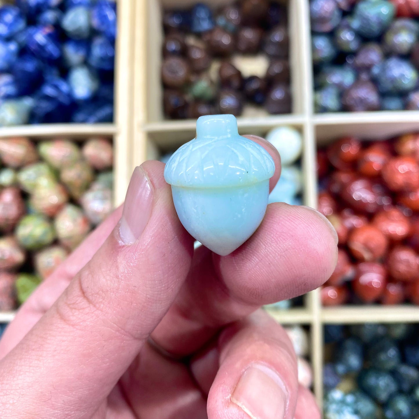Sky Blue Crystal Pine Cone Carving