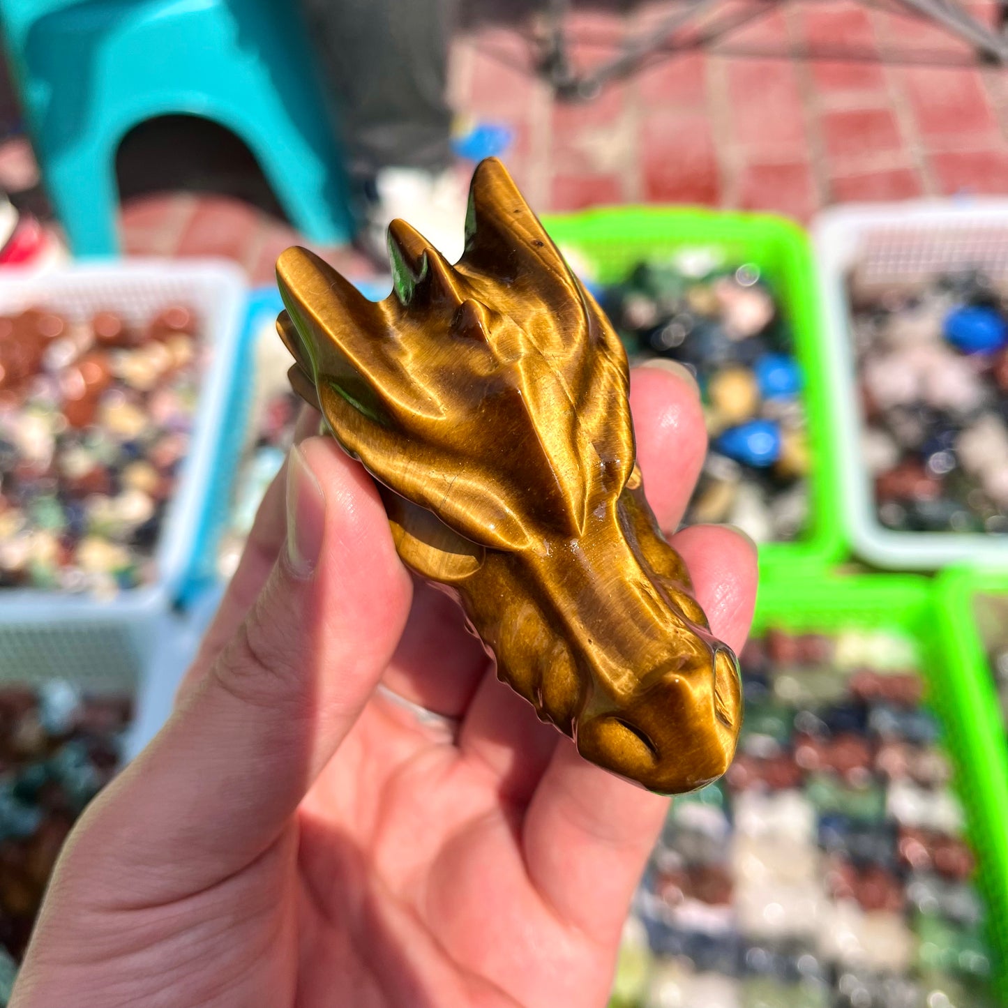 Tiger Eye Stone Dragon Skull Carving