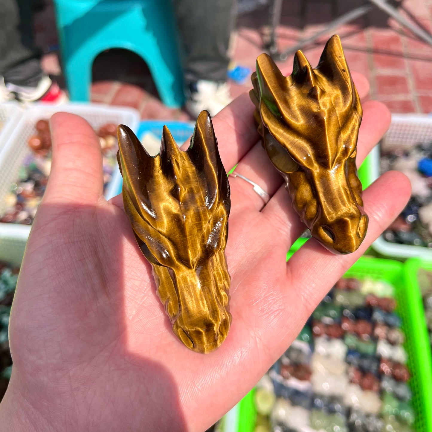 Tiger Eye Stone Dragon Skull Carving