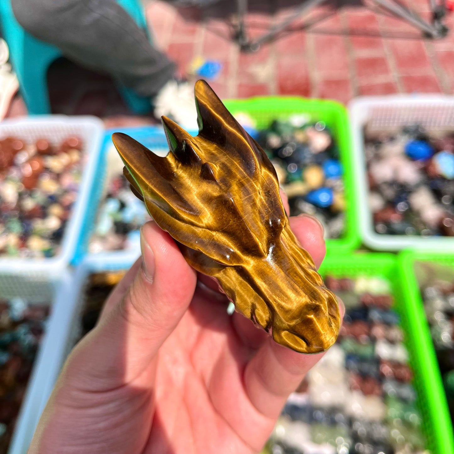 Tiger Eye Stone Dragon Skull Carving