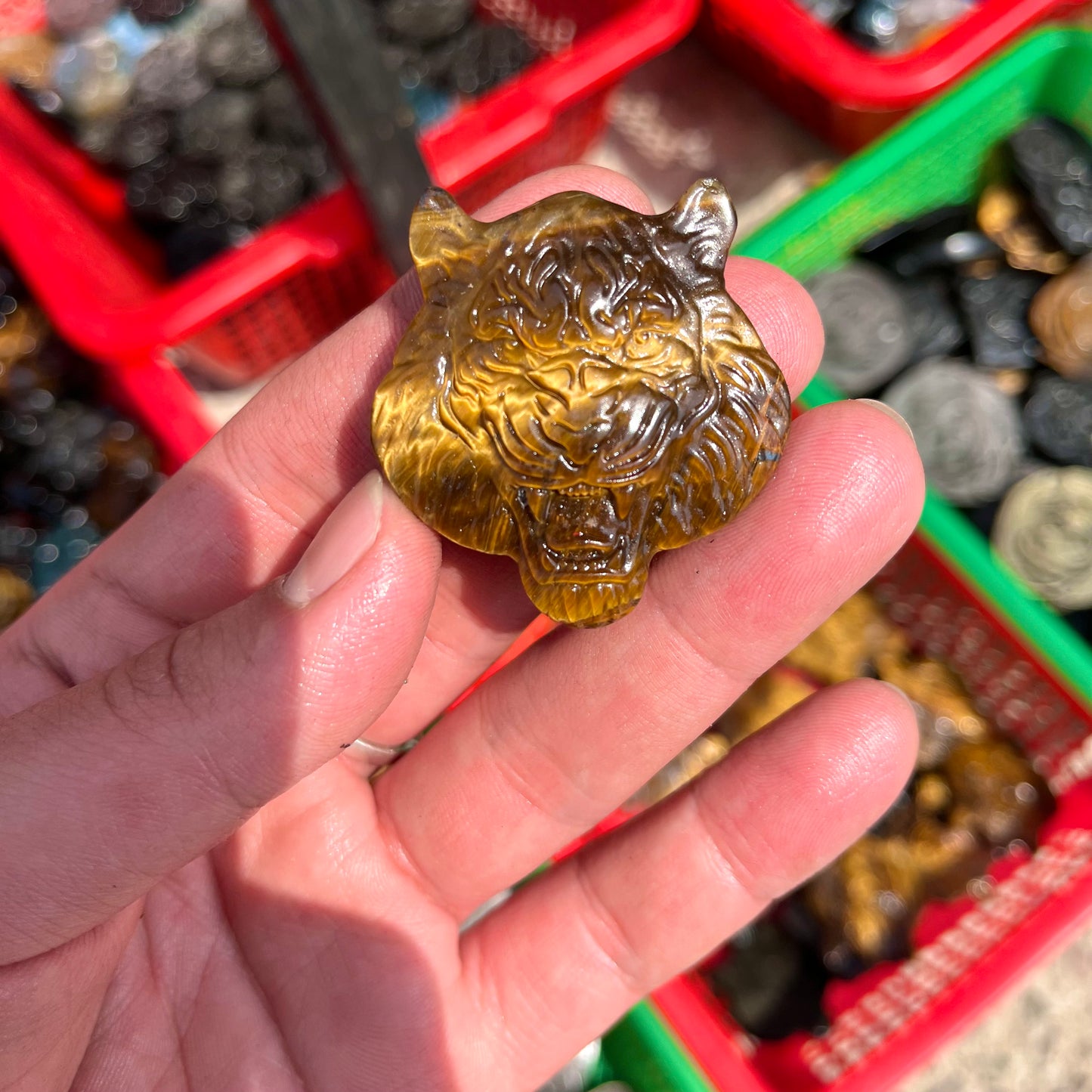 Tiger Eye Stone Tiger Head Carving