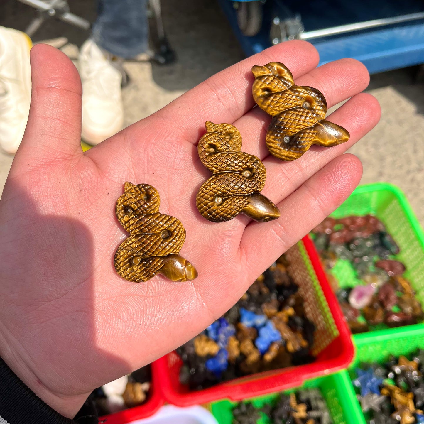 Tiger eye stone snake carving