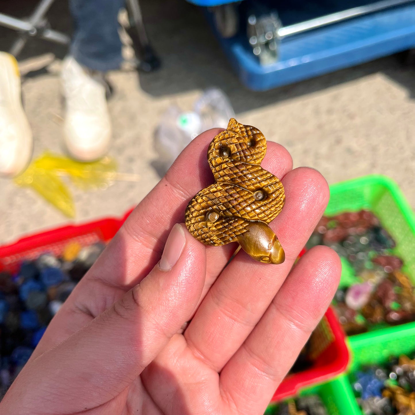 Tiger eye stone snake carving
