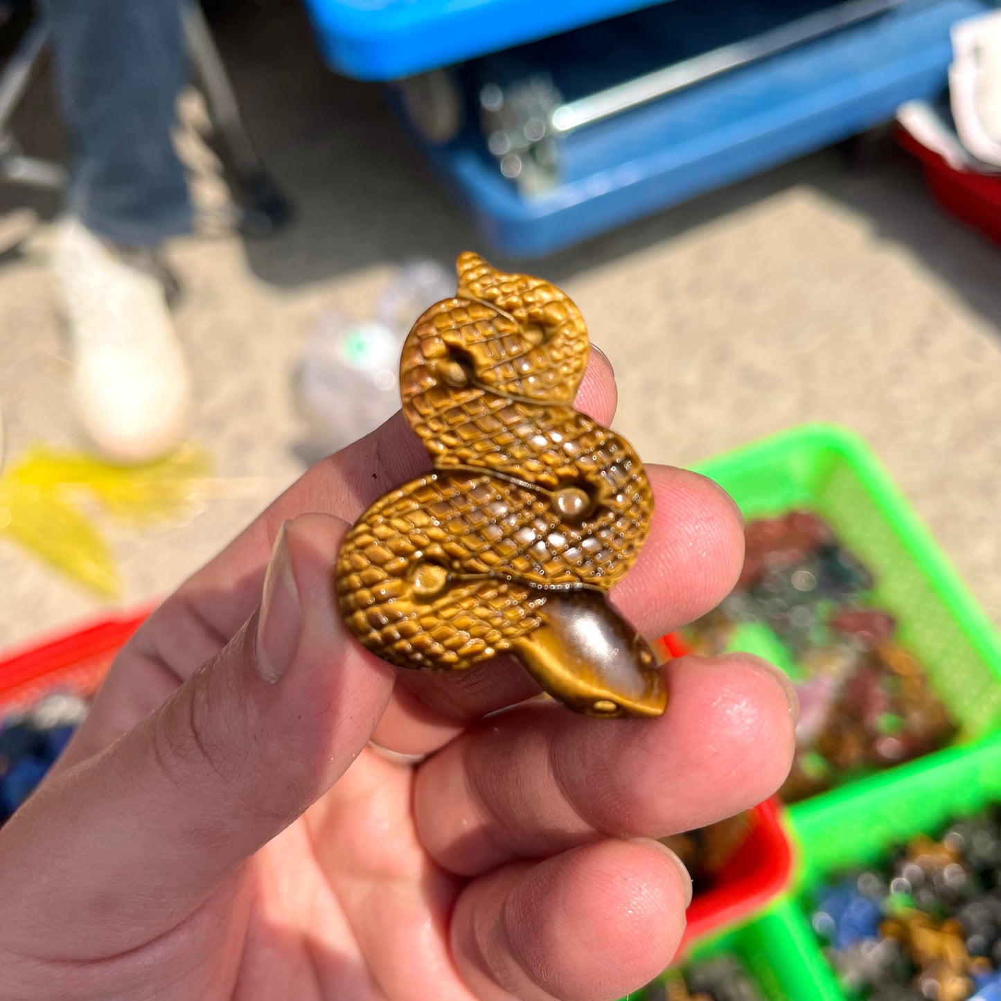 Tiger eye stone snake carving