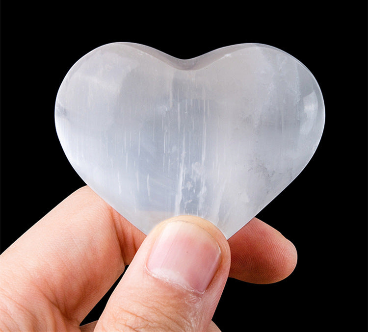 Natural Selenite Heart-Shaped Crystal Ornament