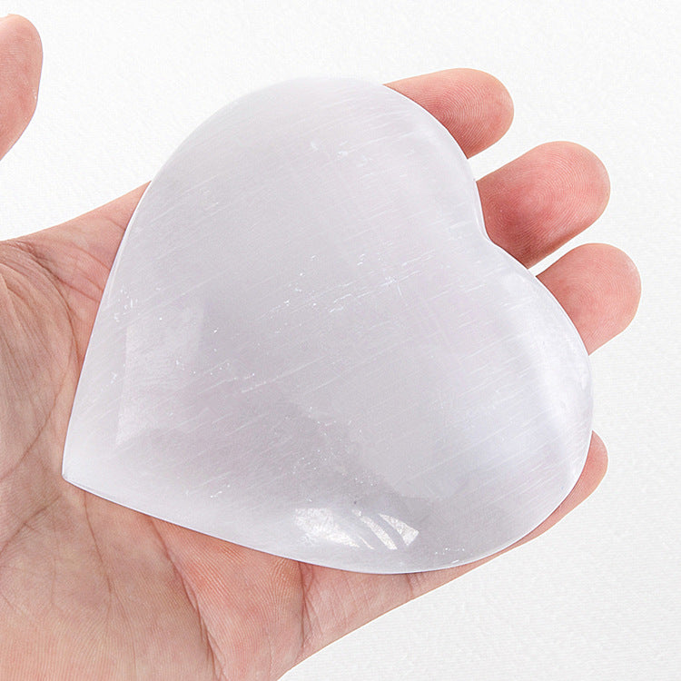 Natural Selenite Heart-Shaped Crystal Ornament