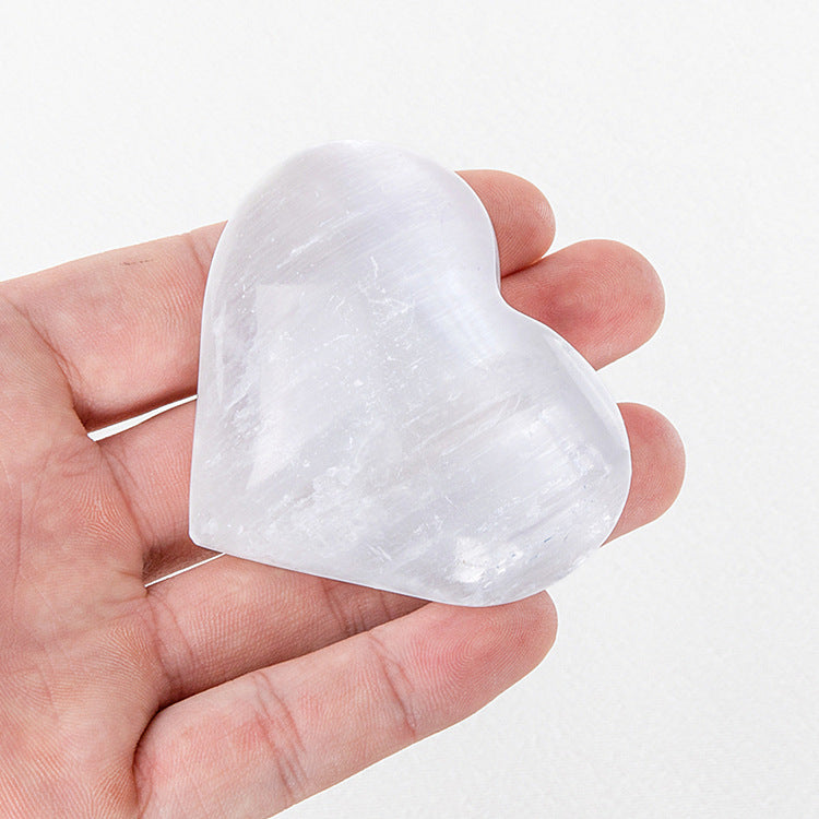 Natural Selenite Heart-Shaped Crystal Ornament