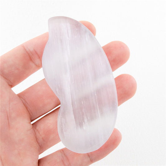 Natural Selenite Crystal Gua Sha Board Pea-Shaped Gua Sha Plate